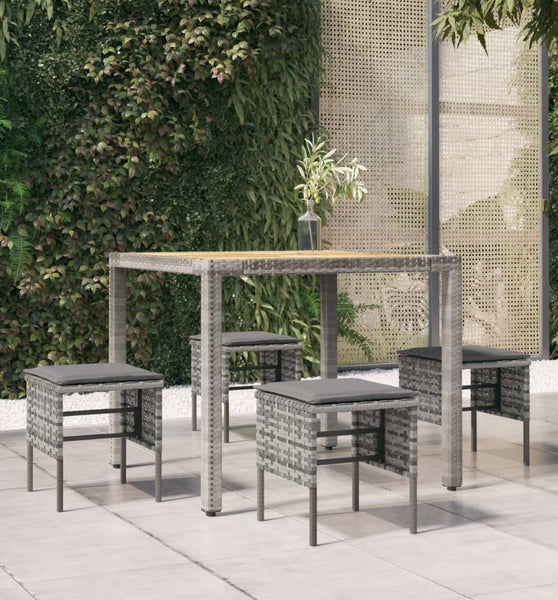 Gartenhocker mit Kissen 4 Stk. Grau Poly Rattan