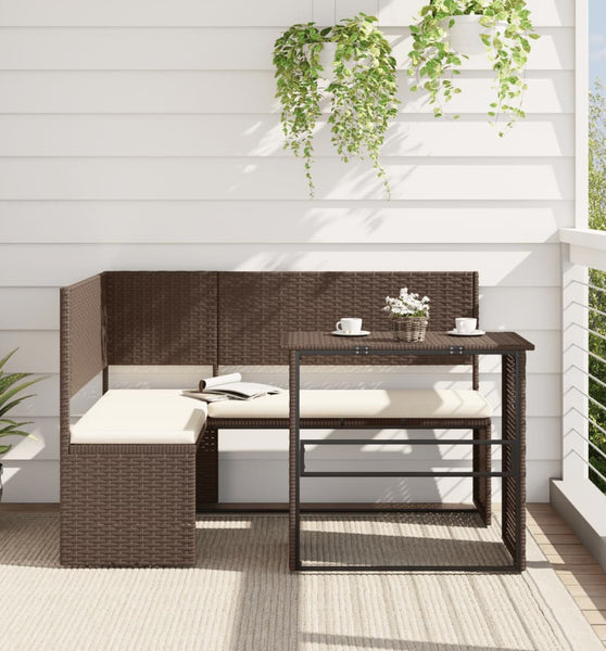 Gartensofa in L-Form mit Tisch und Kissen Braun Poly Rattan