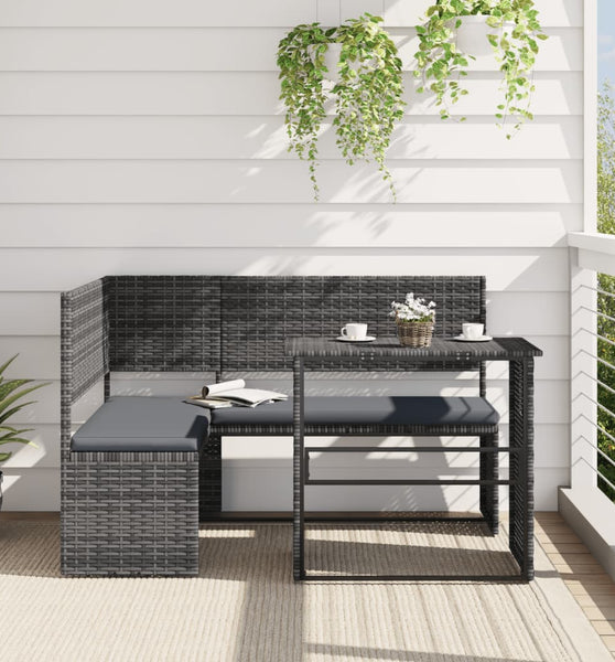 Gartensofa in L-Form mit Tisch und Kissen Grau Poly Rattan