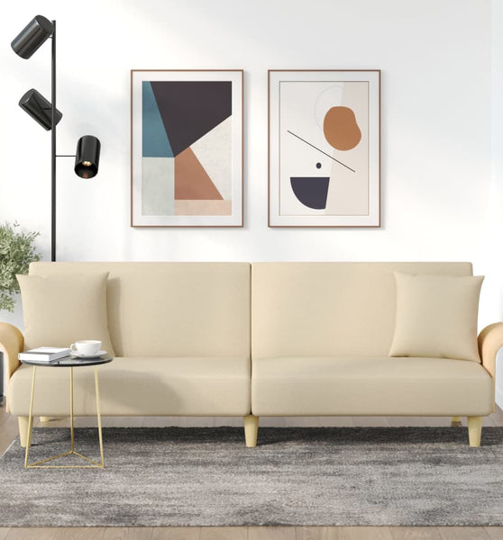 Schlafsofa mit Armlehnen Creme Stoff