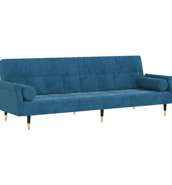 Schlafsofa mit Kissen Blau Samt