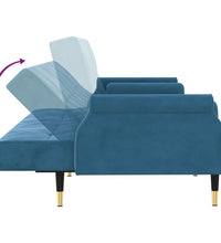 Schlafsofa mit Kissen Blau Samt