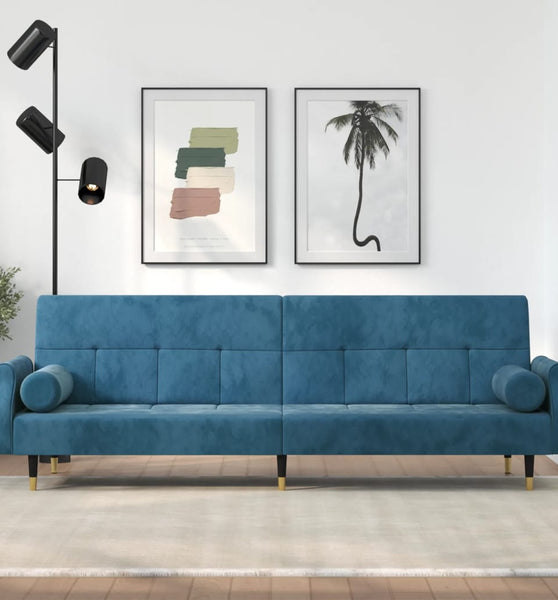 Schlafsofa mit Kissen Blau Samt