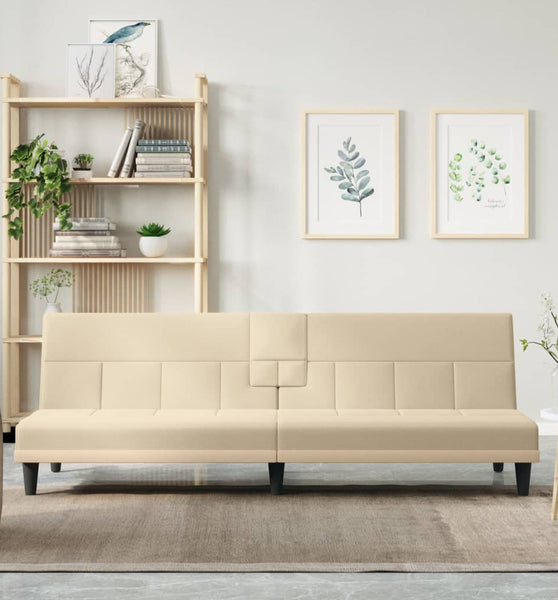 Schlafsofa mit Getränkehaltern Creme Stoff