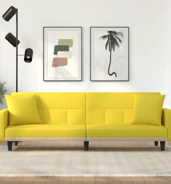 Schlafsofa mit Kissen Hellgelb Stoff