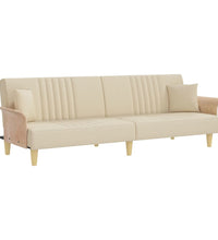 Schlafsofa mit Armlehnen Creme Stoff
