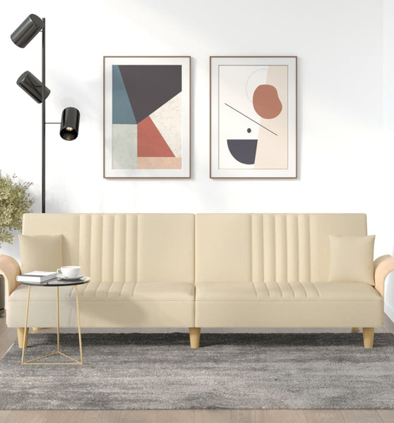 Schlafsofa mit Armlehnen Creme Stoff