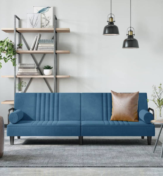 Schlafsofa mit Armlehnen Blau Samt