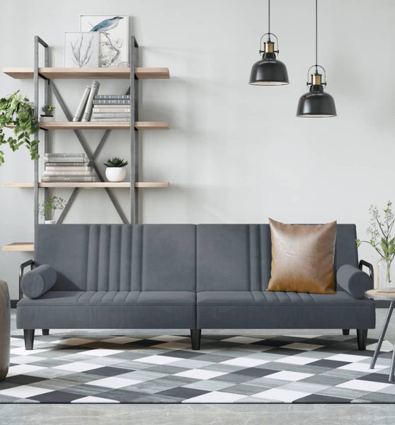 Schlafsofa mit Armlehnen Dunkelgrau Samt