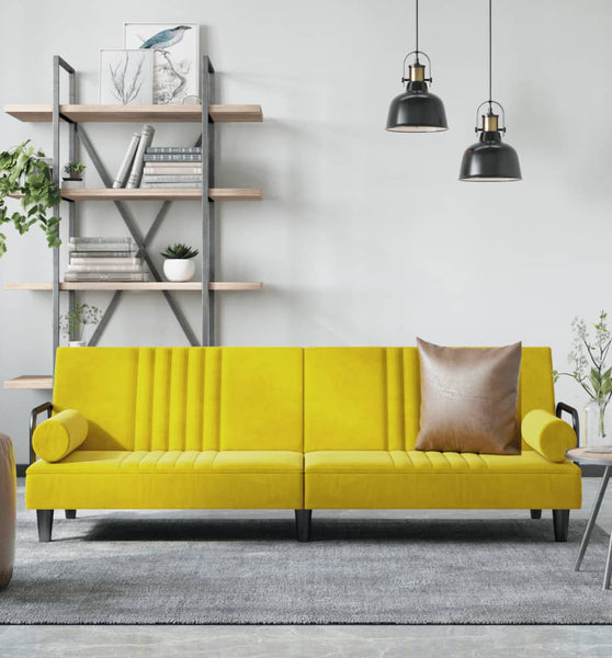 Schlafsofa mit Armlehnen Gelb Samt