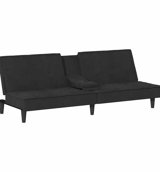 Schlafsofa mit Getränkehaltern Schwarz Samt