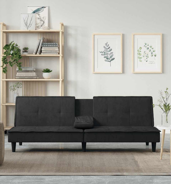 Schlafsofa mit Getränkehaltern Schwarz Samt