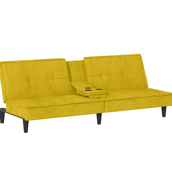 Schlafsofa mit Getränkehaltern Gelb Samt