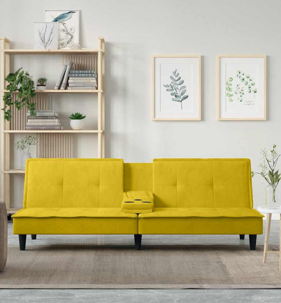 Schlafsofa mit Getränkehaltern Gelb Samt