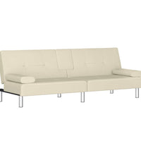 Schlafsofa mit Getränkehaltern Creme Kunstleder