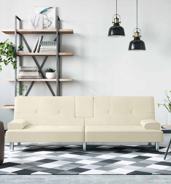 Schlafsofa mit Getränkehaltern Creme Kunstleder