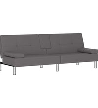 Schlafsofa mit Getränkehaltern Grau Kunstleder