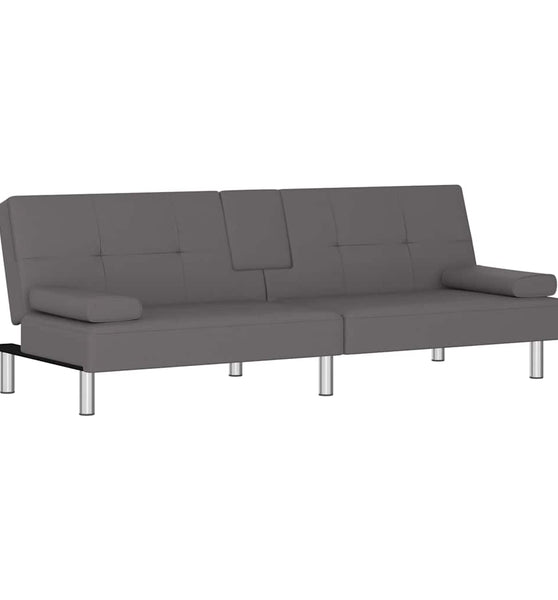 Schlafsofa mit Getränkehaltern Grau Kunstleder