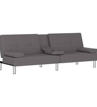 Schlafsofa mit Getränkehaltern Grau Kunstleder