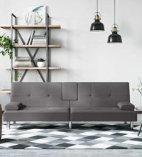 Schlafsofa mit Getränkehaltern Grau Kunstleder