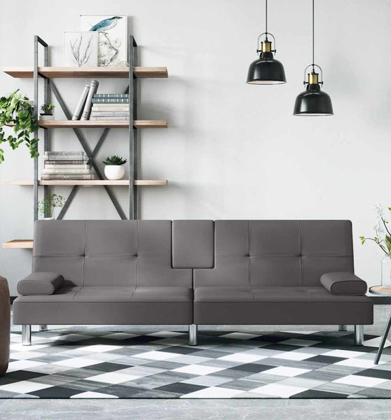 Schlafsofa mit Getränkehaltern Grau Kunstleder