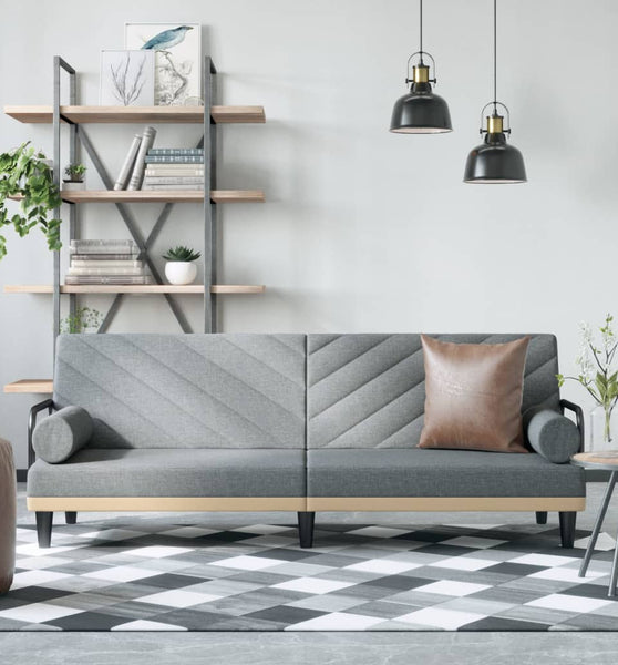 Schlafsofa mit Armlehnen Hellgrau Stoff