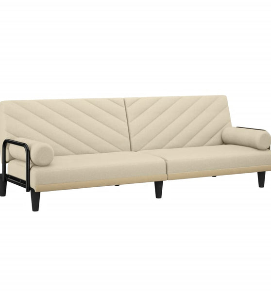 Schlafsofa mit Armlehnen Creme Stoff