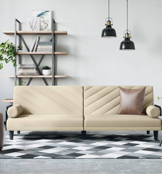 Schlafsofa mit Armlehnen Creme Stoff