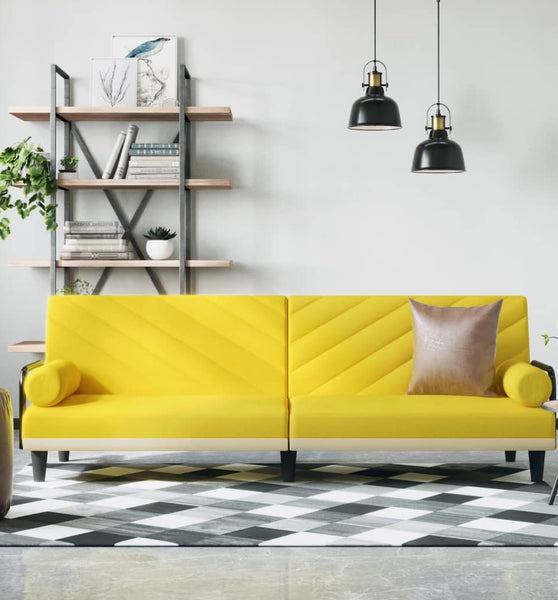 Schlafsofa mit Armlehnen Hellgelb Stoff