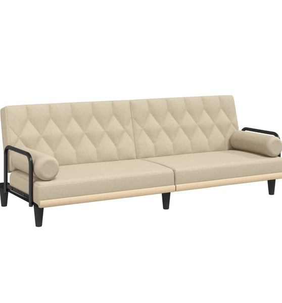 Schlafsofa mit Armlehnen Creme Stoff