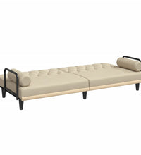 Schlafsofa mit Armlehnen Creme Stoff