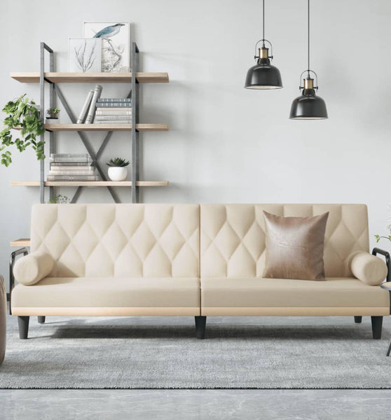 Schlafsofa mit Armlehnen Creme Stoff