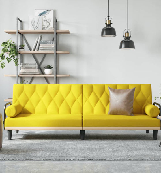 Schlafsofa mit Armlehnen Hellgelb Stoff