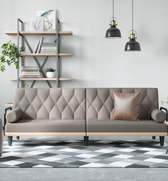 Schlafsofa mit Armlehnen Taupe Stoff