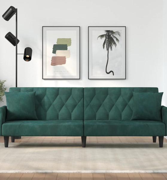 Schlafsofa mit Armlehnen Dunkelgrün Samt