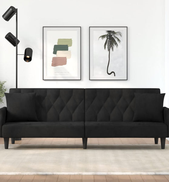 Schlafsofa mit Armlehnen Schwarz Samt