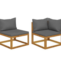 2-tlg. Sofagarnitur mit Dunkelgrauen Kissen Massivholz Akazie