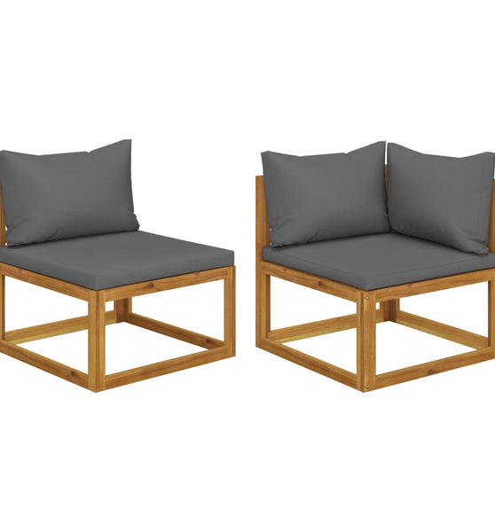 2-tlg. Sofagarnitur mit Dunkelgrauen Kissen Massivholz Akazie