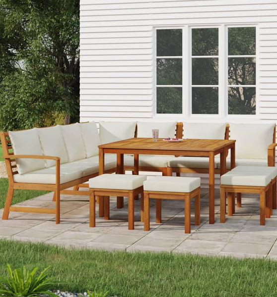 11-tlg. Garten-Essgruppe mit Kissen Massivholz Akazie