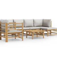 7-tlg. Garten-Lounge-Set mit Hellgrauen Kissen Bambus