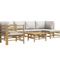 7-tlg. Garten-Lounge-Set mit Hellgrauen Kissen Bambus