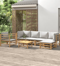 7-tlg. Garten-Lounge-Set mit Hellgrauen Kissen Bambus