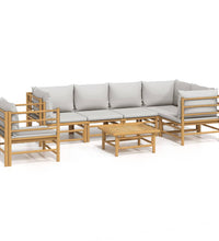 7-tlg. Garten-Lounge-Set mit Hellgrauen Kissen Bambus