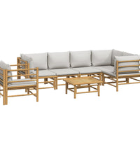 7-tlg. Garten-Lounge-Set mit Hellgrauen Kissen Bambus