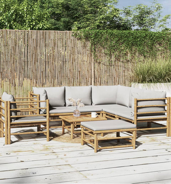 8-tlg. Garten-Lounge-Set mit Kissen Hellgrau Bambus