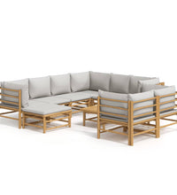 10-tlg. Garten-Lounge-Set mit Hellgrauen Kissen Bambus