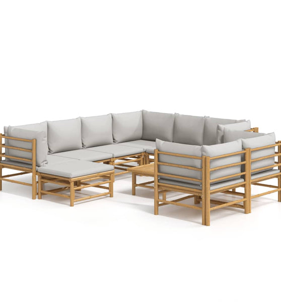 10-tlg. Garten-Lounge-Set mit Hellgrauen Kissen Bambus