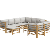 10-tlg. Garten-Lounge-Set mit Hellgrauen Kissen Bambus