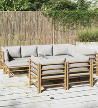 10-tlg. Garten-Lounge-Set mit Hellgrauen Kissen Bambus