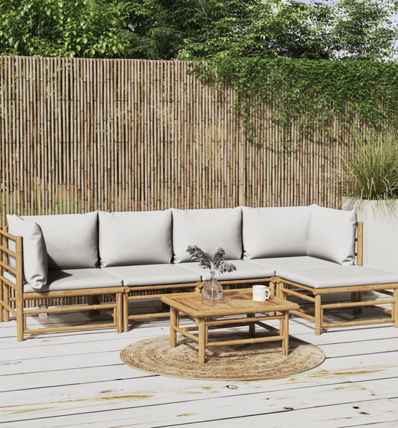 6-tlg. Garten-Lounge-Set mit Hellgrauen Kissen Bambus